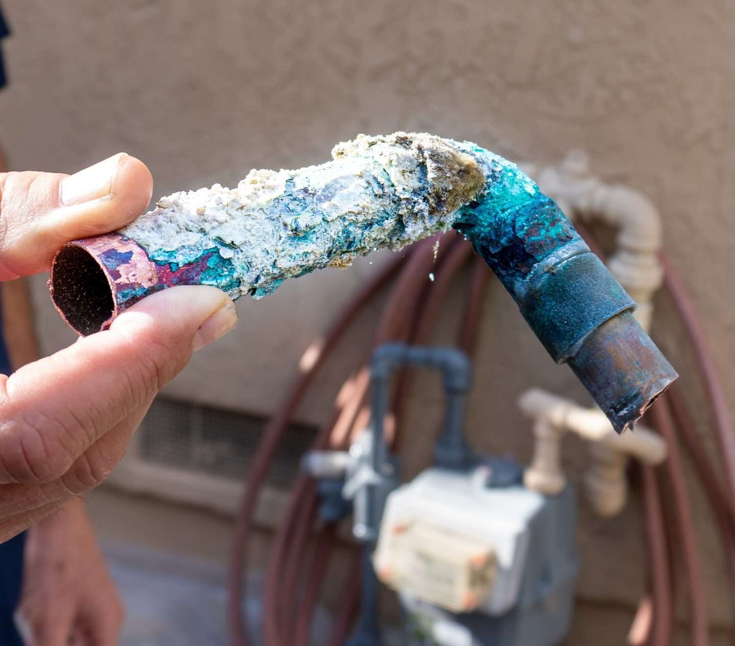 Copper – Mold pipe Corroded copper water pipe with mineral buildup and damage removed during a residential repiping inspection