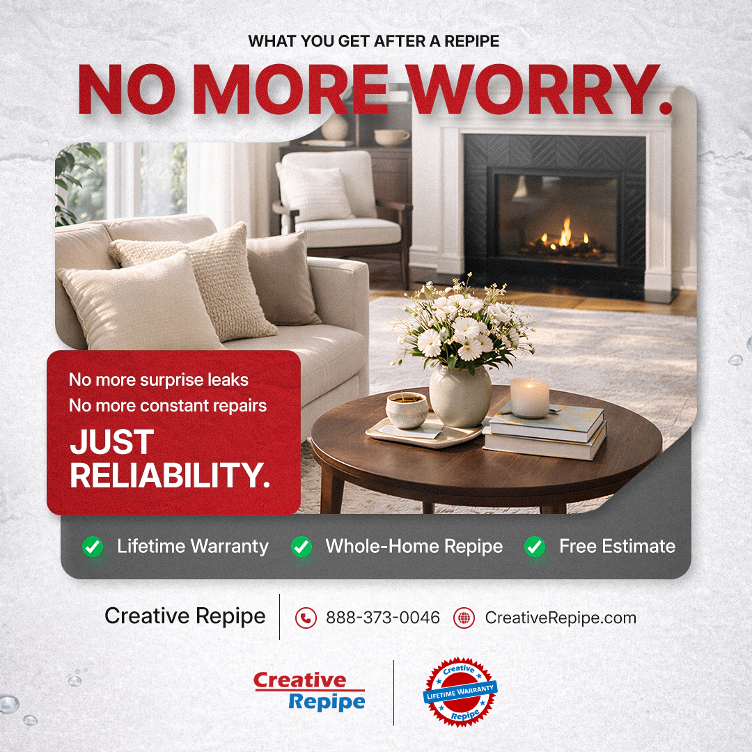 No more worry after a whole home repipe — Creative Repipe Orange County lifetime warranty free estimate
