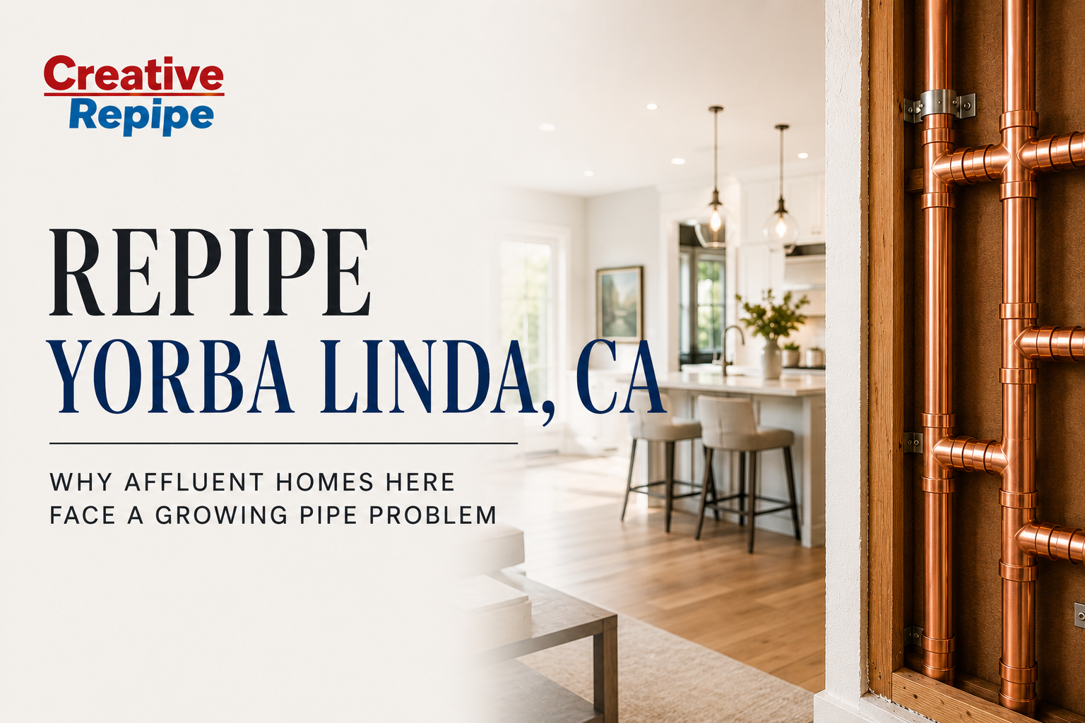 Yorba Linda whole-house repipe showing new copper plumbing installed in a home by Creative Repipe in Yorba Linda, California.