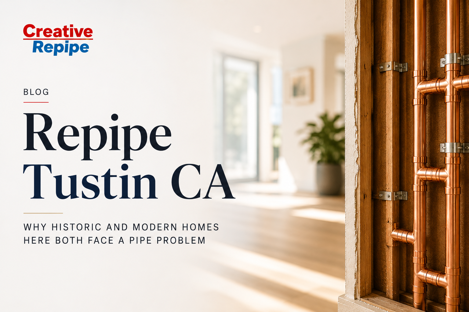 Tustin whole-house repipe showing new copper plumbing installed inside a California home by Creative Repipe.