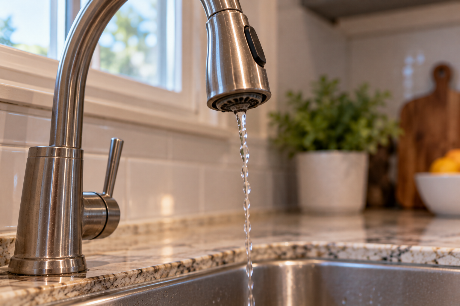 Low water pressure from a kitchen faucet in a Sacramento home, which may be caused by aging galvanized pipes.